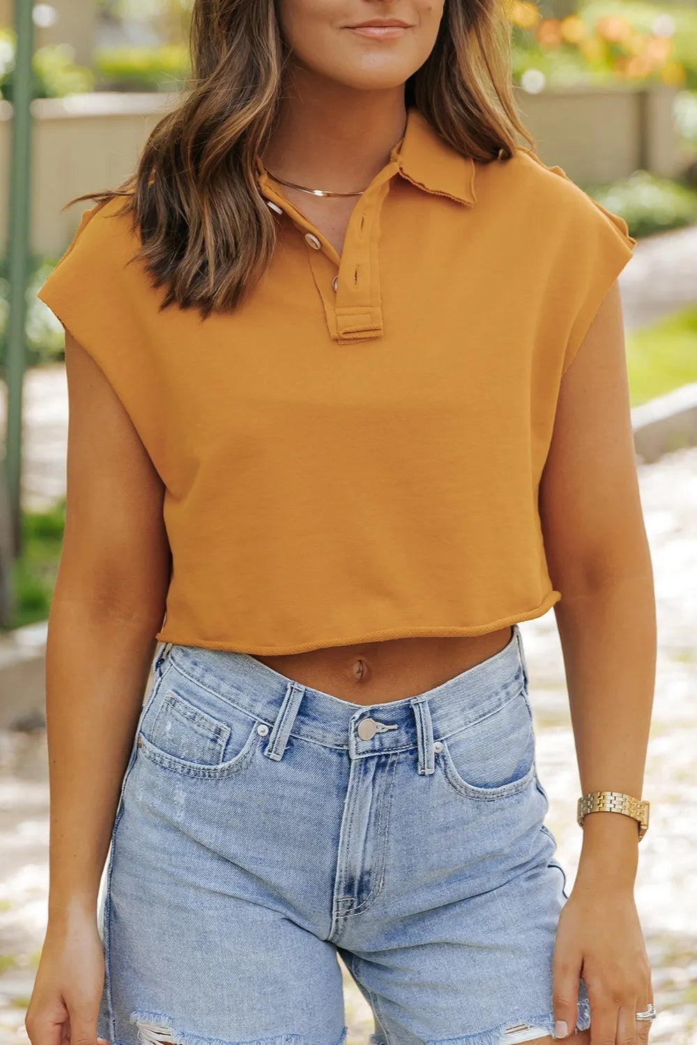 Collared Neck Cap Sleeve T-Shirt – Trendsi | ClozArt