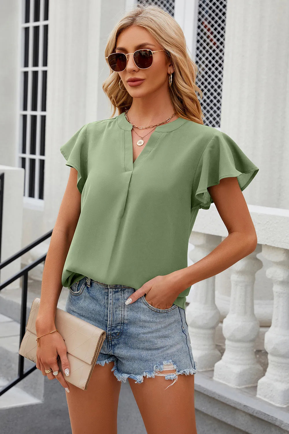 Notched Cap Sleeve T-Shirt – Trendsi | ClozArt