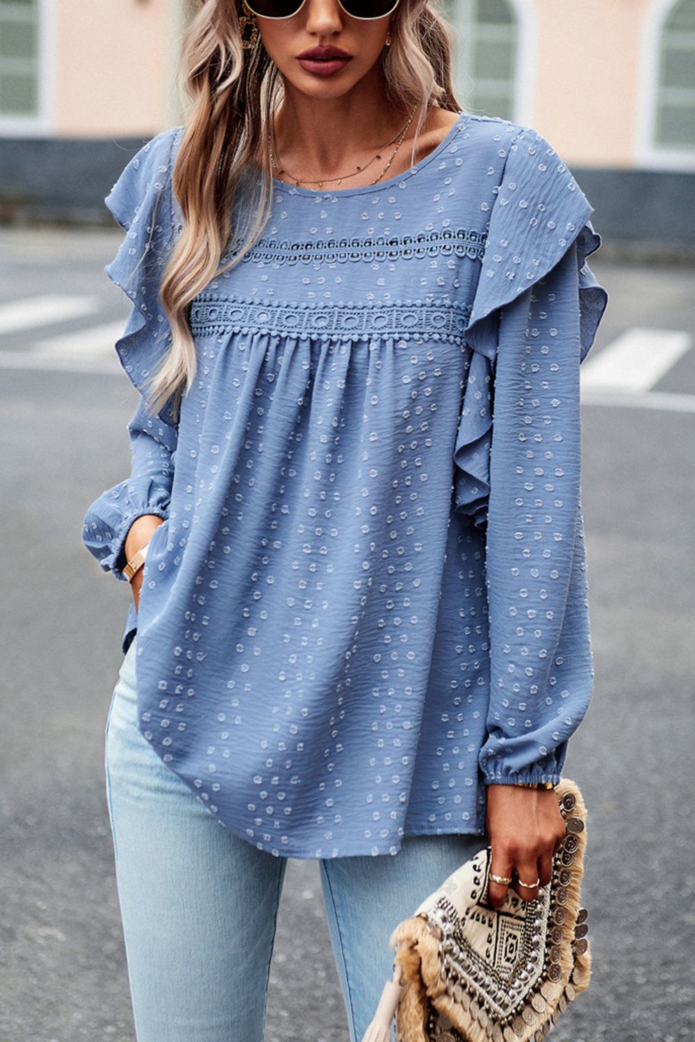 Devine Ruffle Trim Balloon Sleeve Blouse – Trendsi | ClozArt