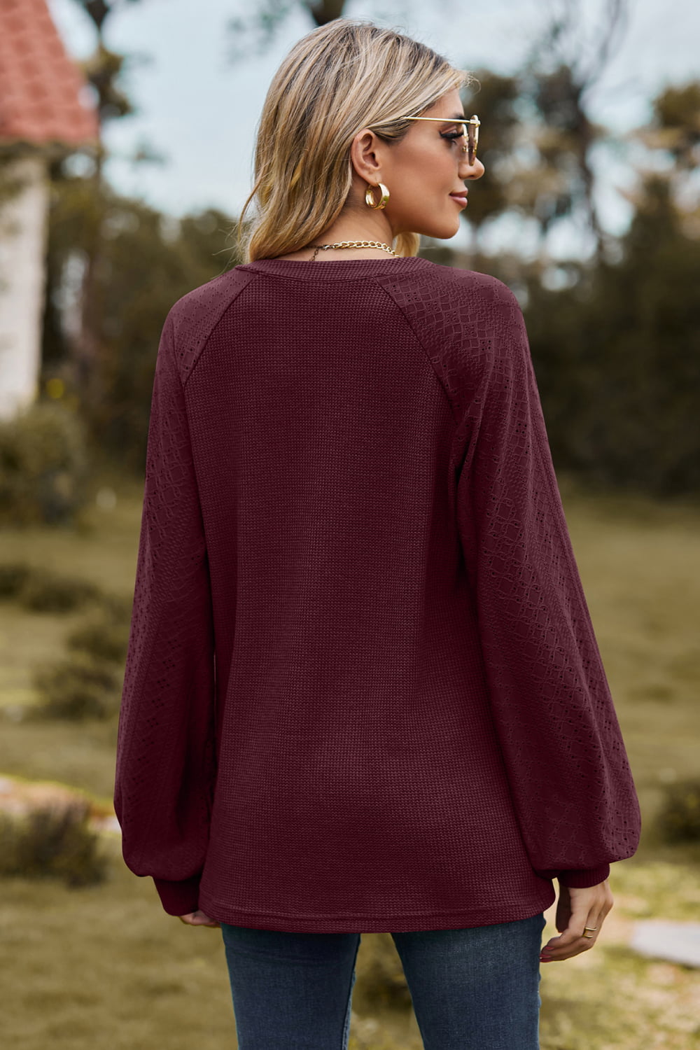 Notched Neck Raglan Sleeve Blouse – Trendsi | ClozArt