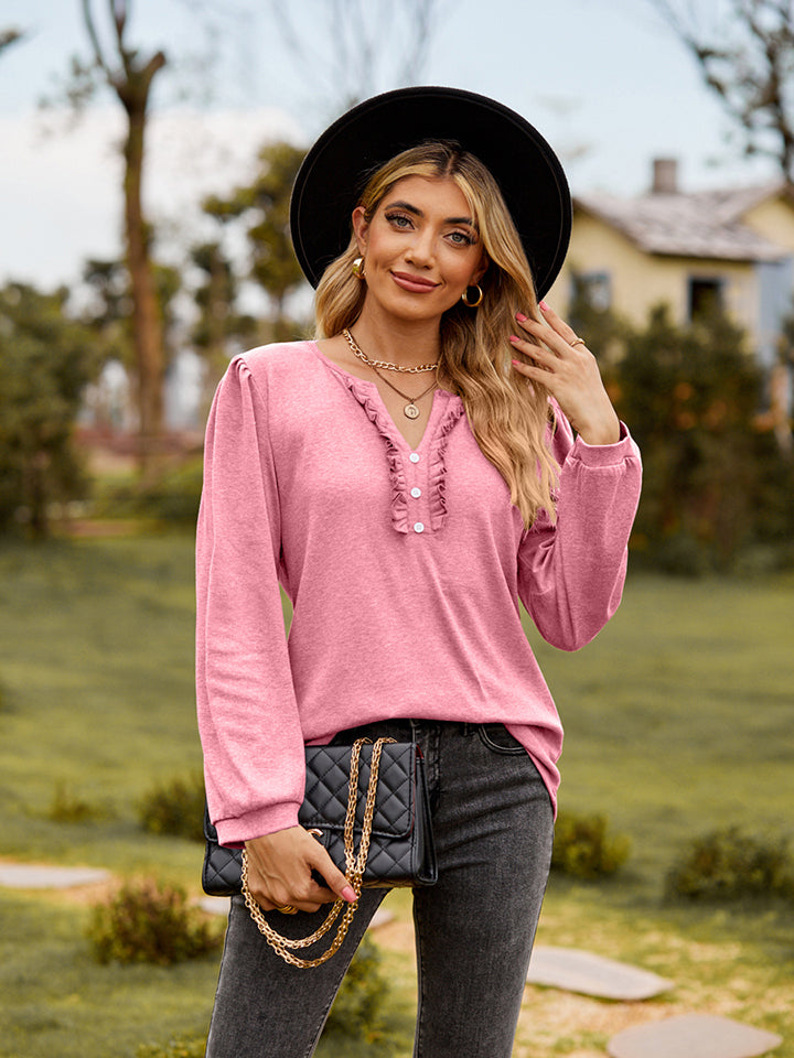 Puff Sleeve Ruffle Trim Blouse – Trendsi | ClozArt