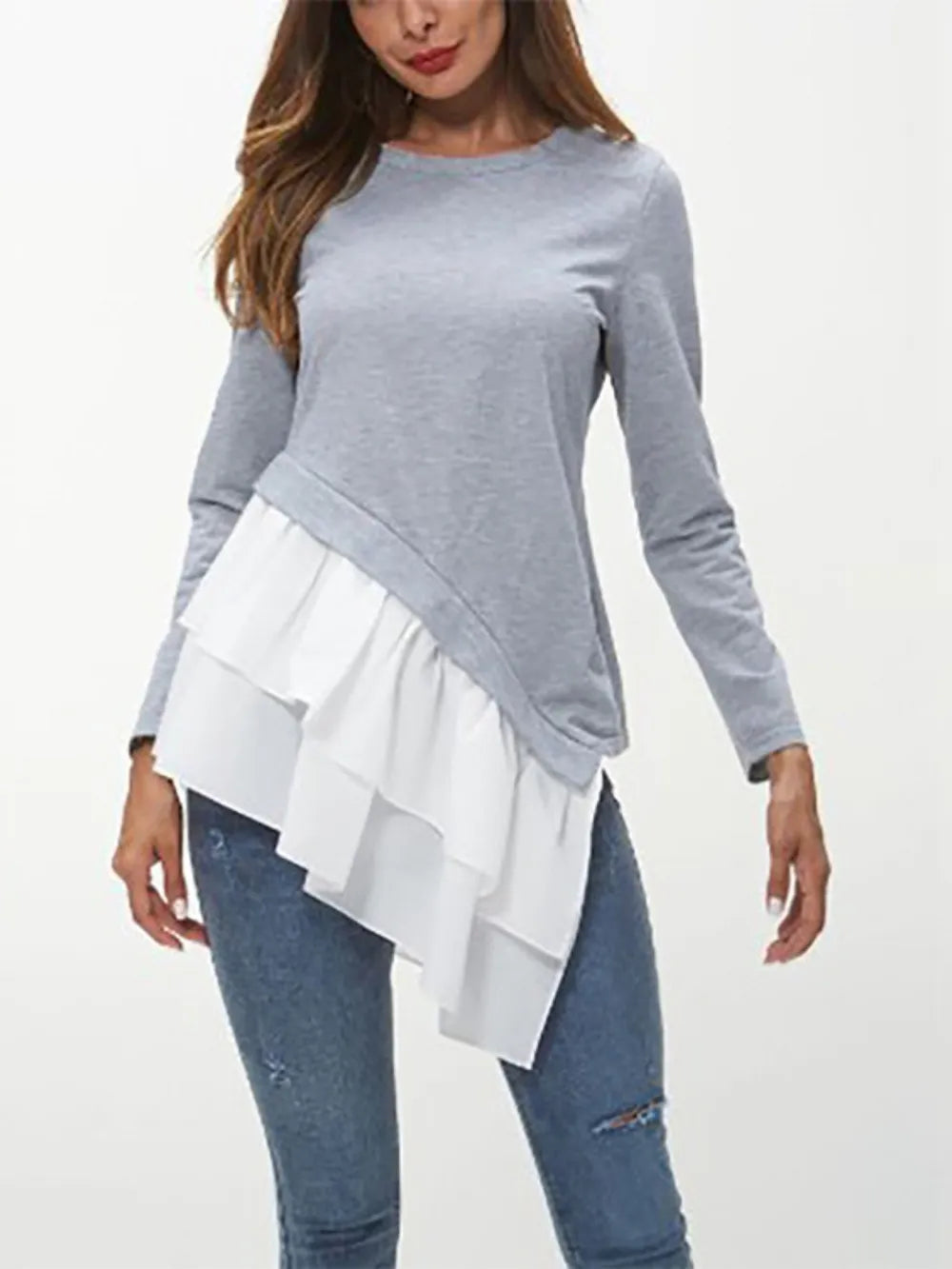 Ivy Lane Tiered Contrast Round Neck Long Sleeve T-Shirt – Trendsi | ClozArt