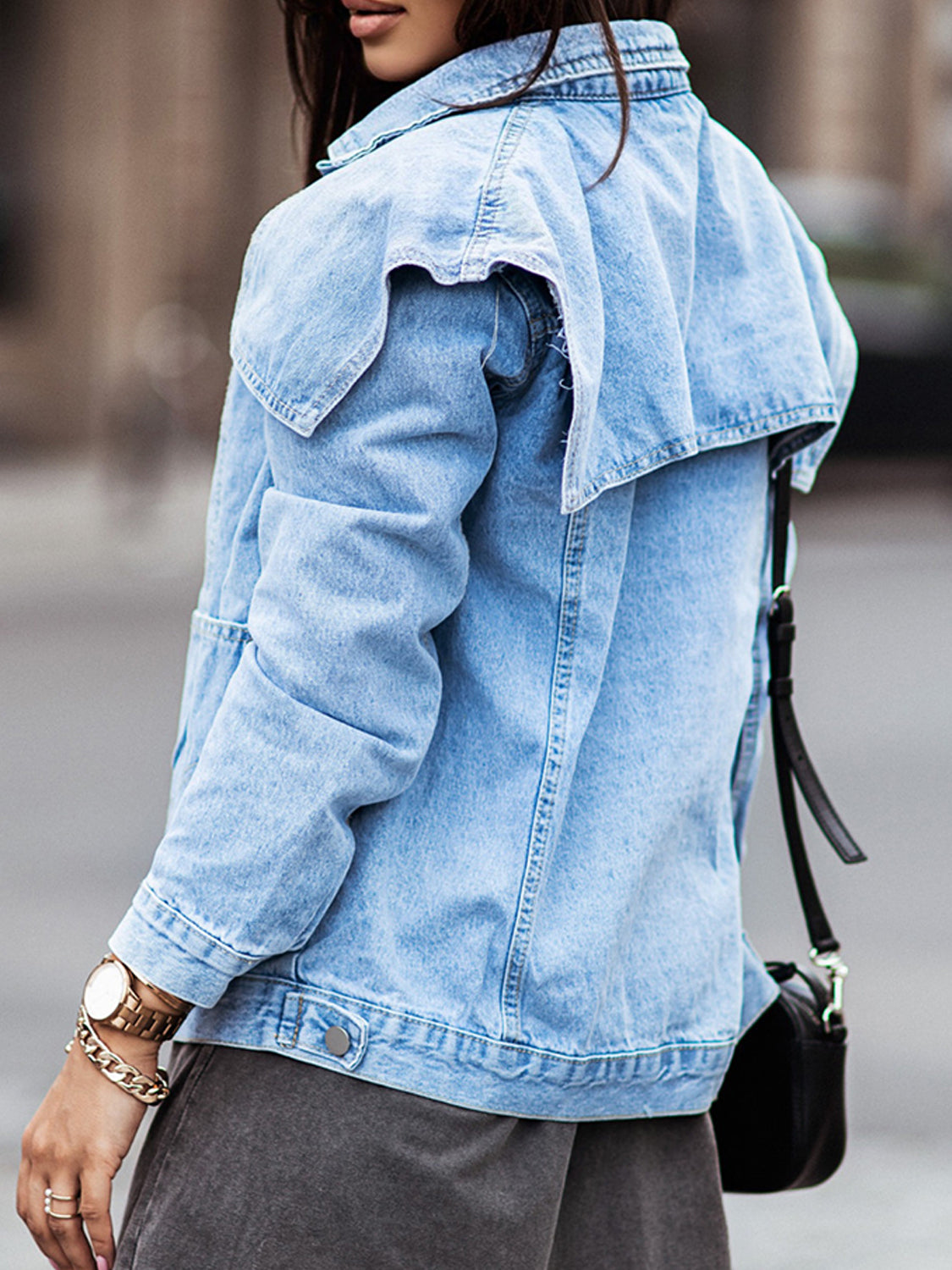 Collared Neck Button Down Denim Jacket – Trendsi | ClozArt