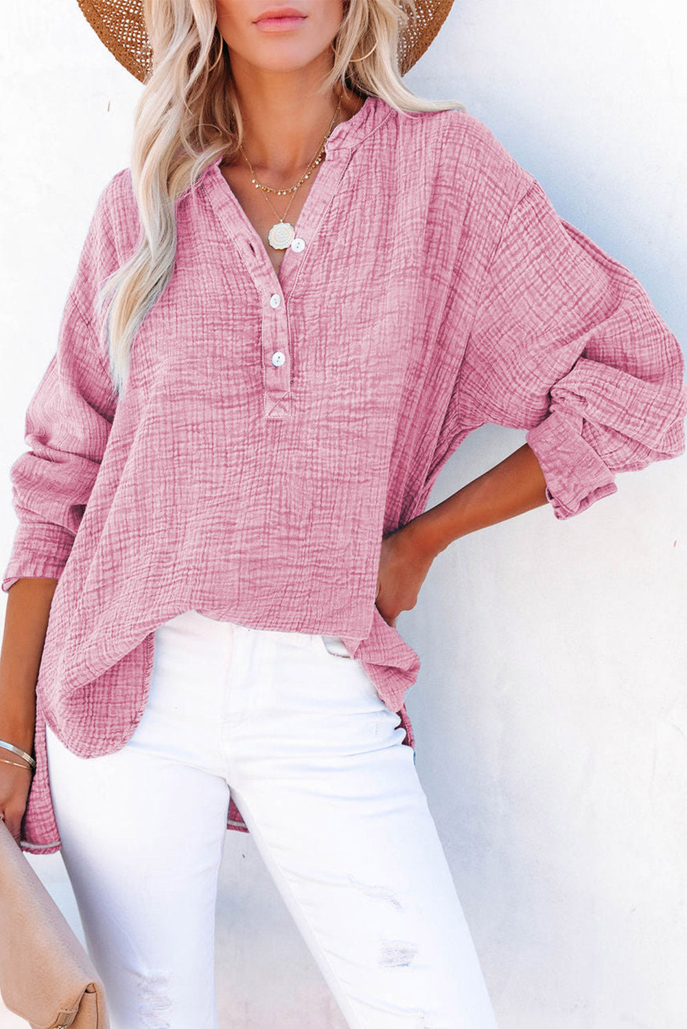 Buttoned Long Sleeve Blouse – Trendsi | ClozArt