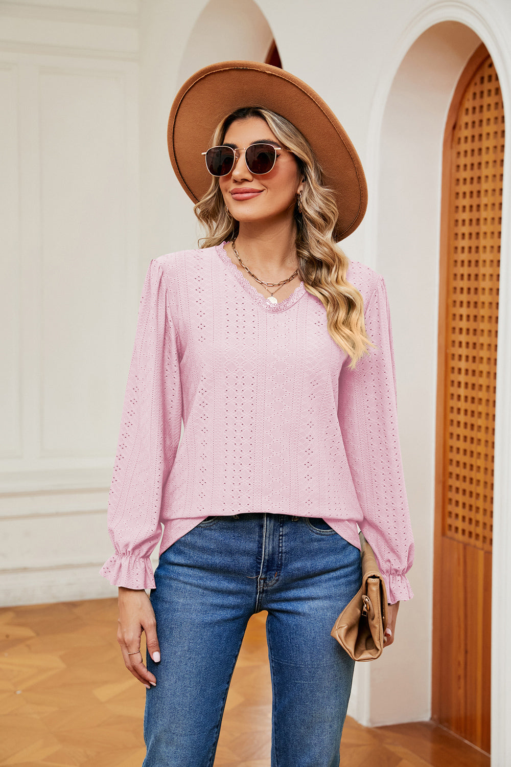 V-Neck Flounce Sleeve Blouse – Trendsi | ClozArt