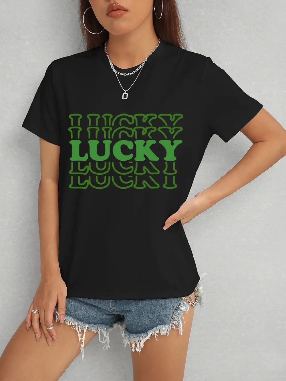 LUCKY Round Neck Short Sleeve T-Shirt – Trendsi | ClozArt