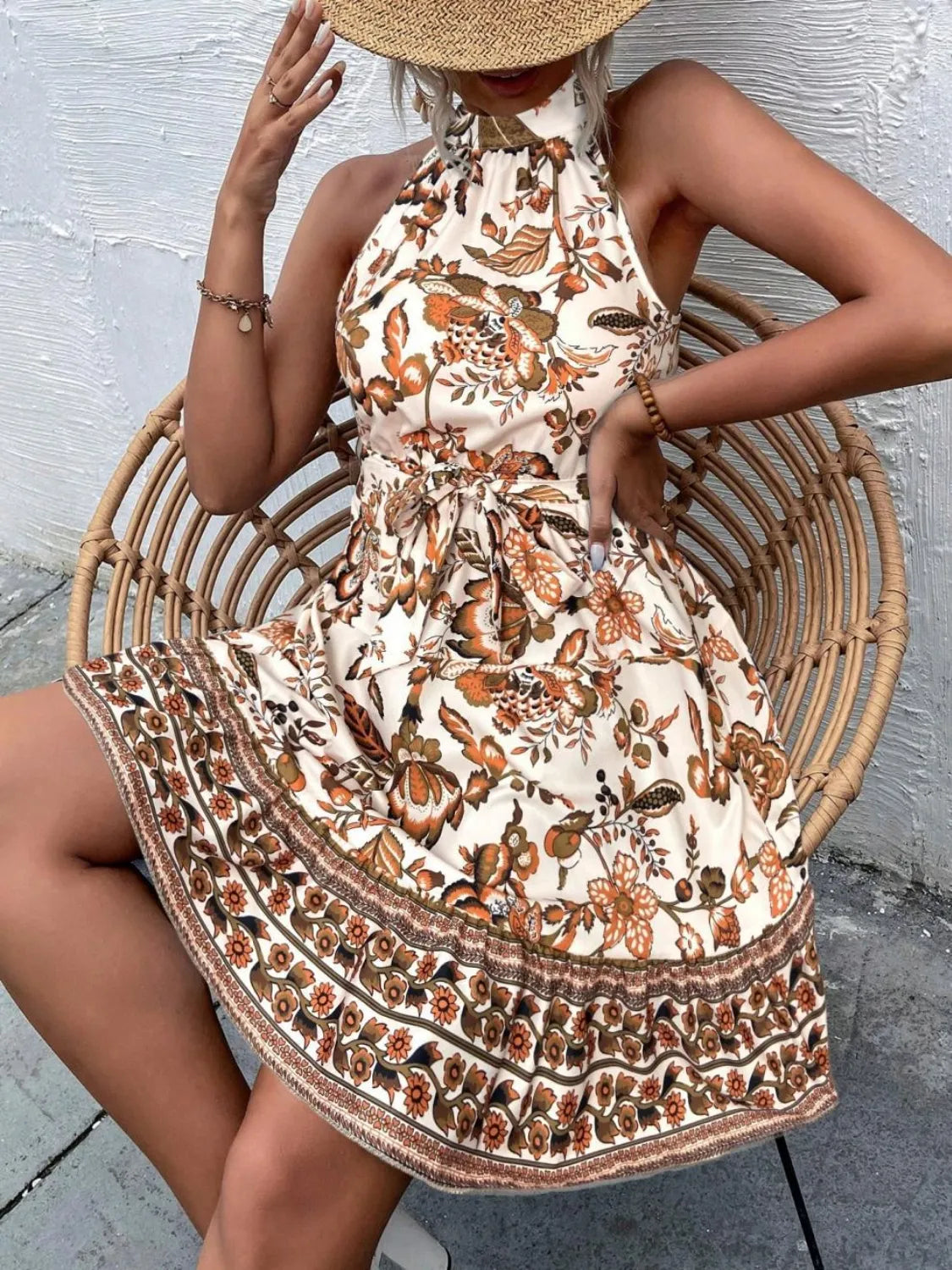 Printed Tie Waist Mini Dress – Trendsi | ClozArt