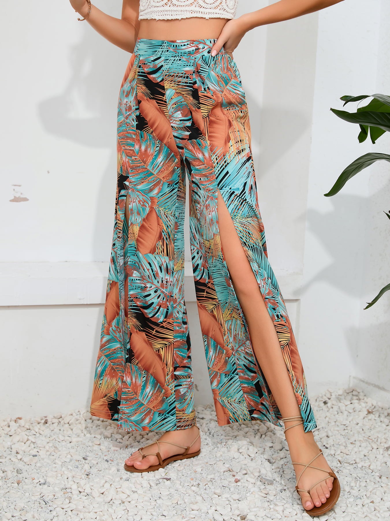 Printed Split Wide Leg Long Pants – Trendsi | ClozArt