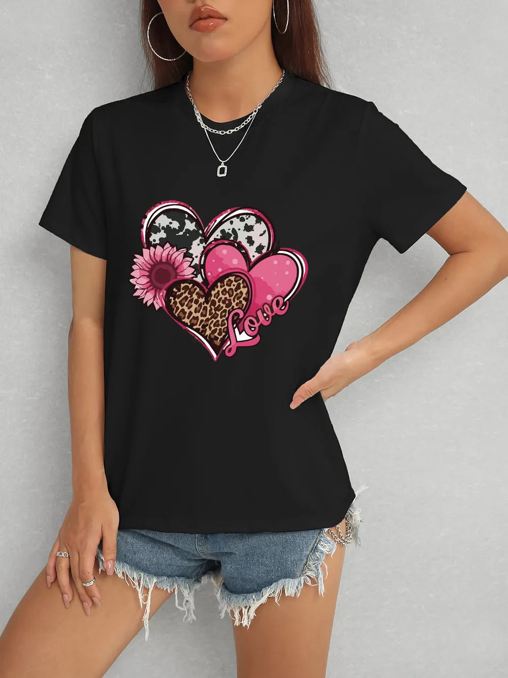 Heart Round Neck Short Sleeve T-Shirt – Trendsi | ClozArt