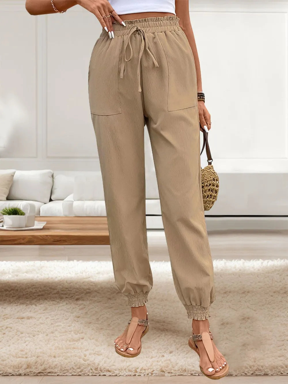 Perfee Tied Elastic Waist Pants with Pockets – Trendsi | ClozArt