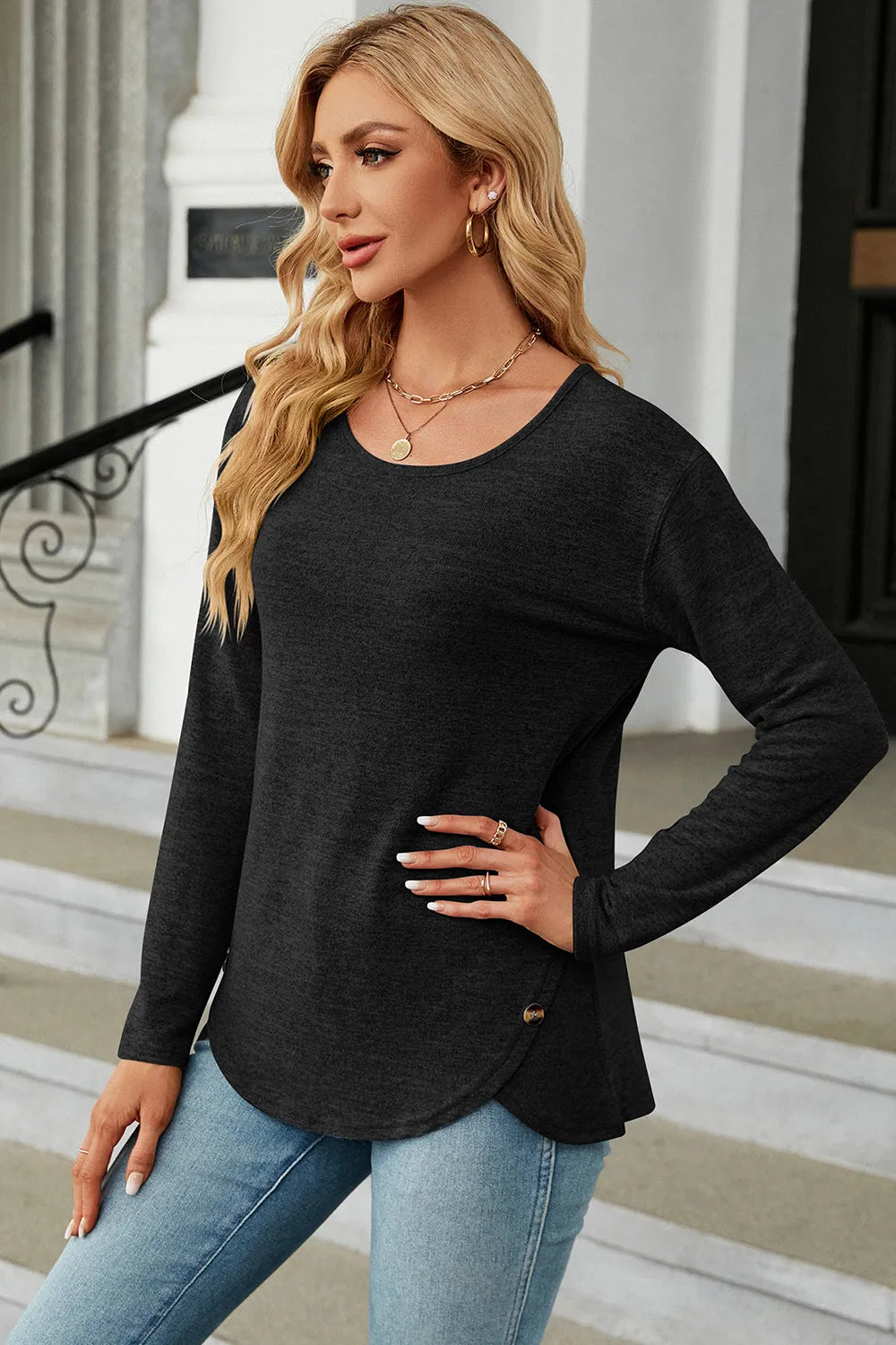 Round Neck Long Sleeve T-Shirt – Trendsi | ClozArt