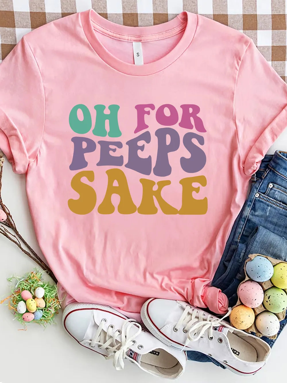 OH FOR PEEPS SAKE Round Neck T-Shirt – Trendsi | ClozArt