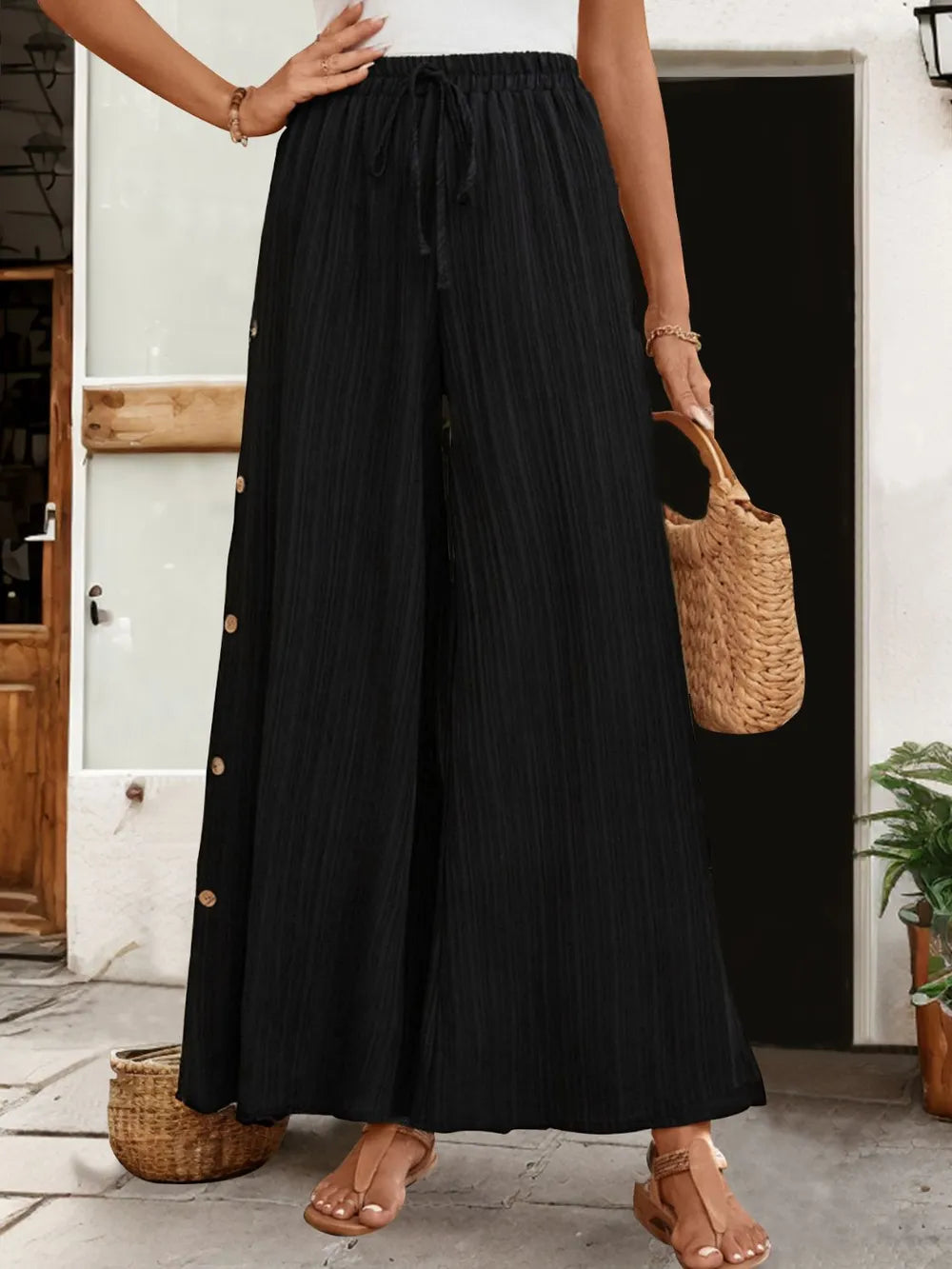 Perfee Tied Slit Wide Leg Pants – Trendsi | ClozArt