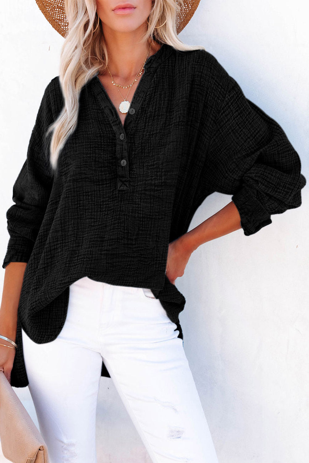 Buttoned Long Sleeve Blouse – Trendsi | ClozArt