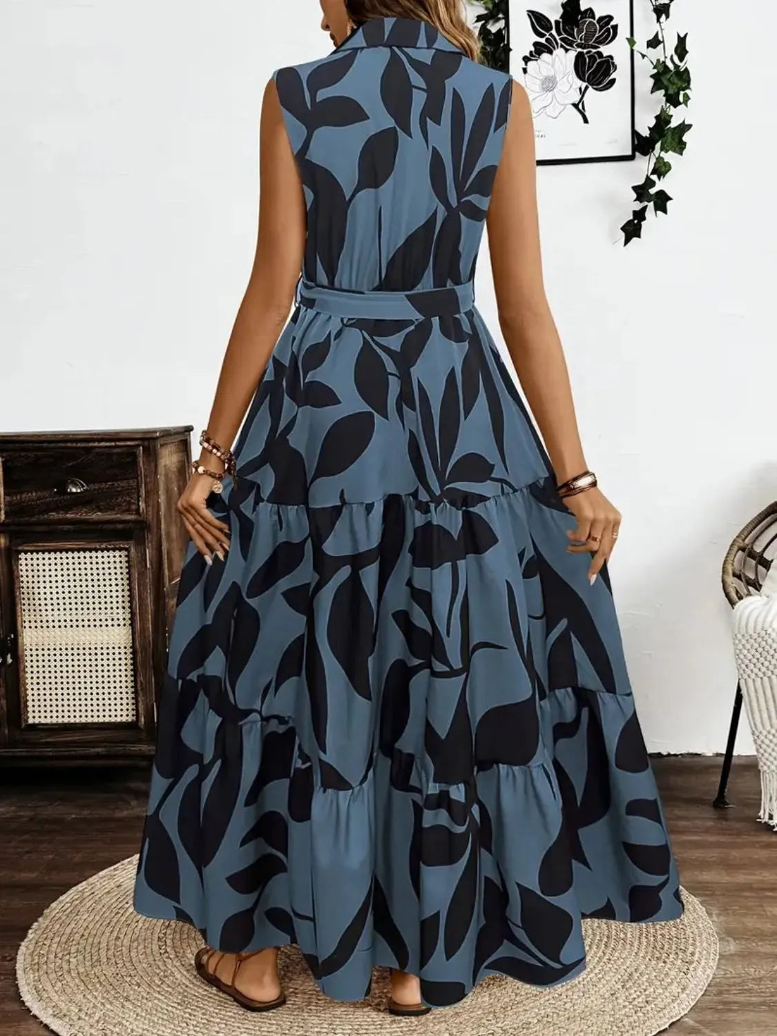 Printed Tie Waist Sleeveless Maxi Dress – Trendsi | ClozArt