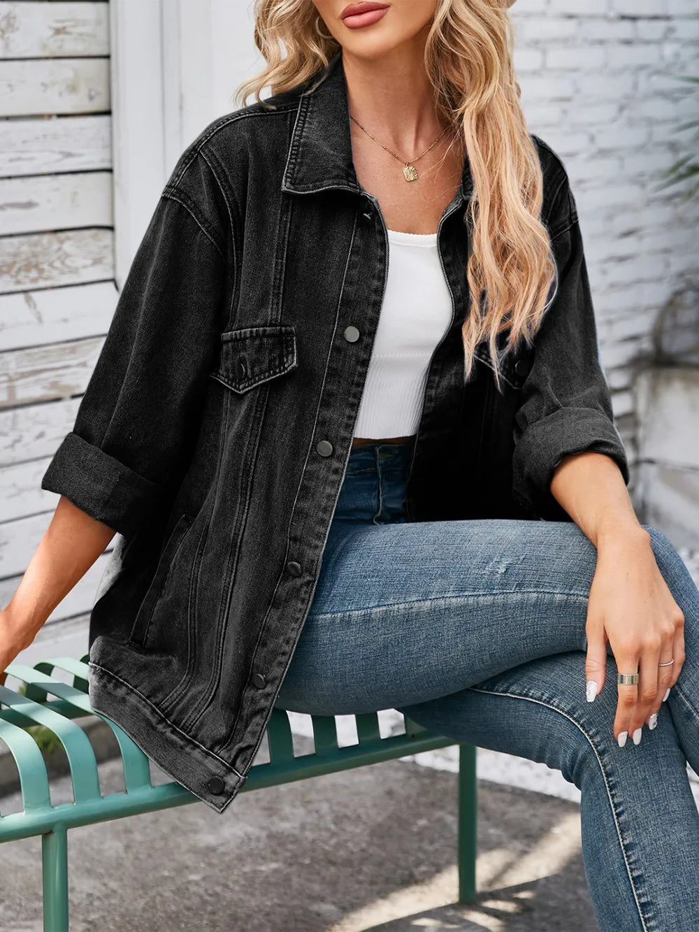 Button Up Long Sleeve Denim Jacket – Trendsi | ClozArt