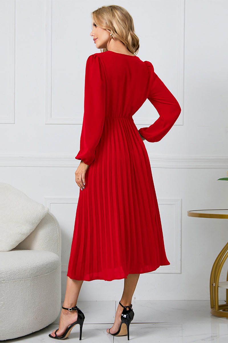 V-Neck Long Sleeve Tie Waist Midi Dress – Trendsi | ClozArt