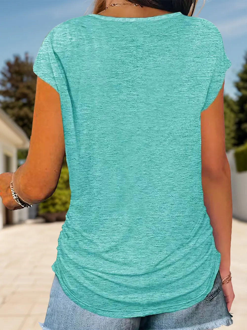 Full Size Half Zip Cap Sleeve T-Shirt – Trendsi | ClozArt