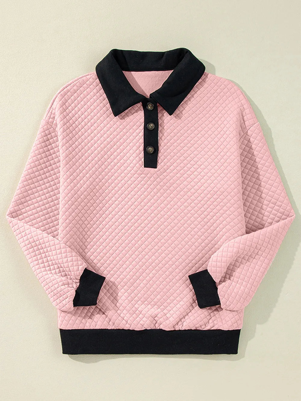 Texture Quarter Button Long Sleeve Sweatshirt – Trendsi | ClozArt