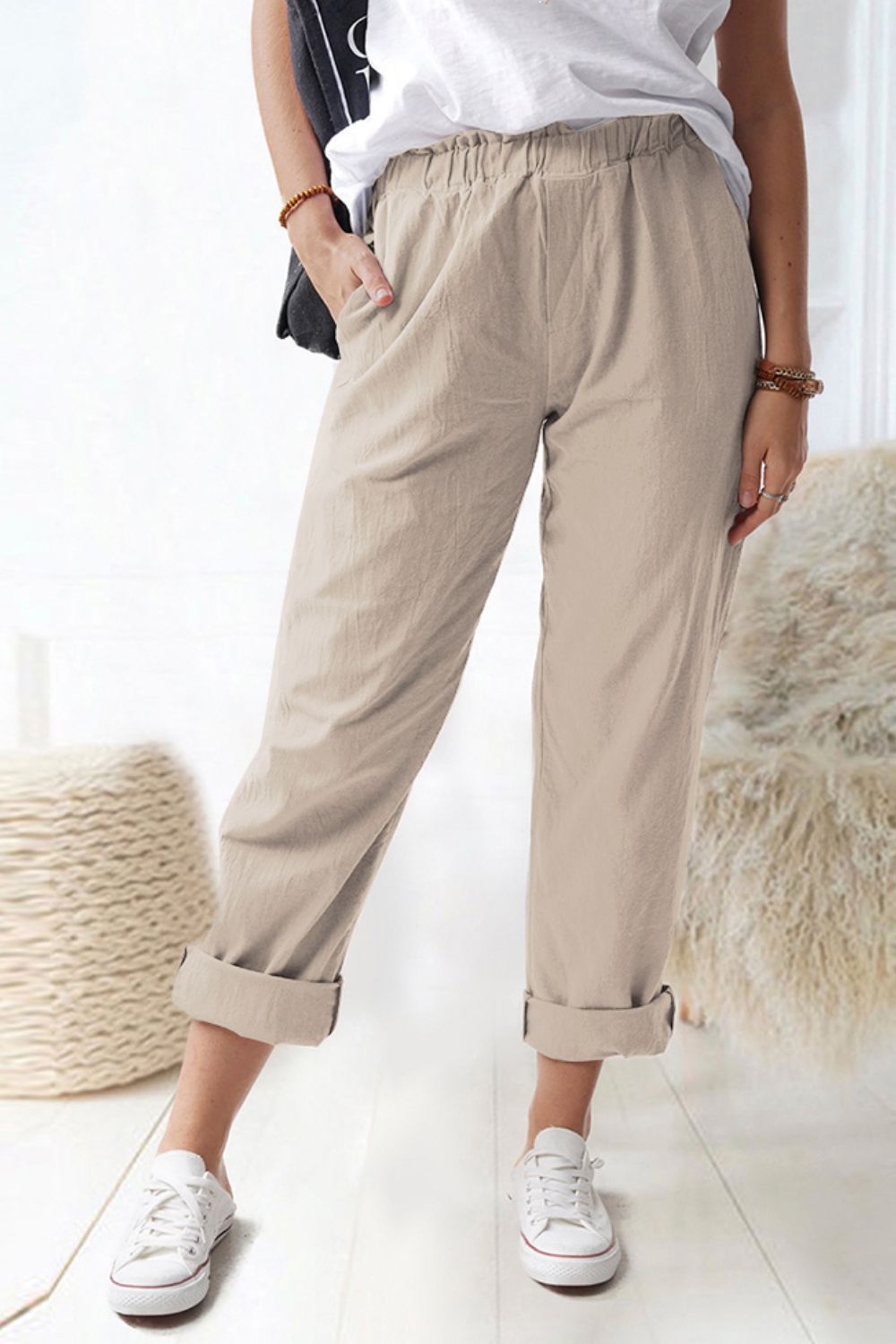 Shiny Paperbag Waist Pull-On Pants with Pockets – Trendsi | ClozArt
