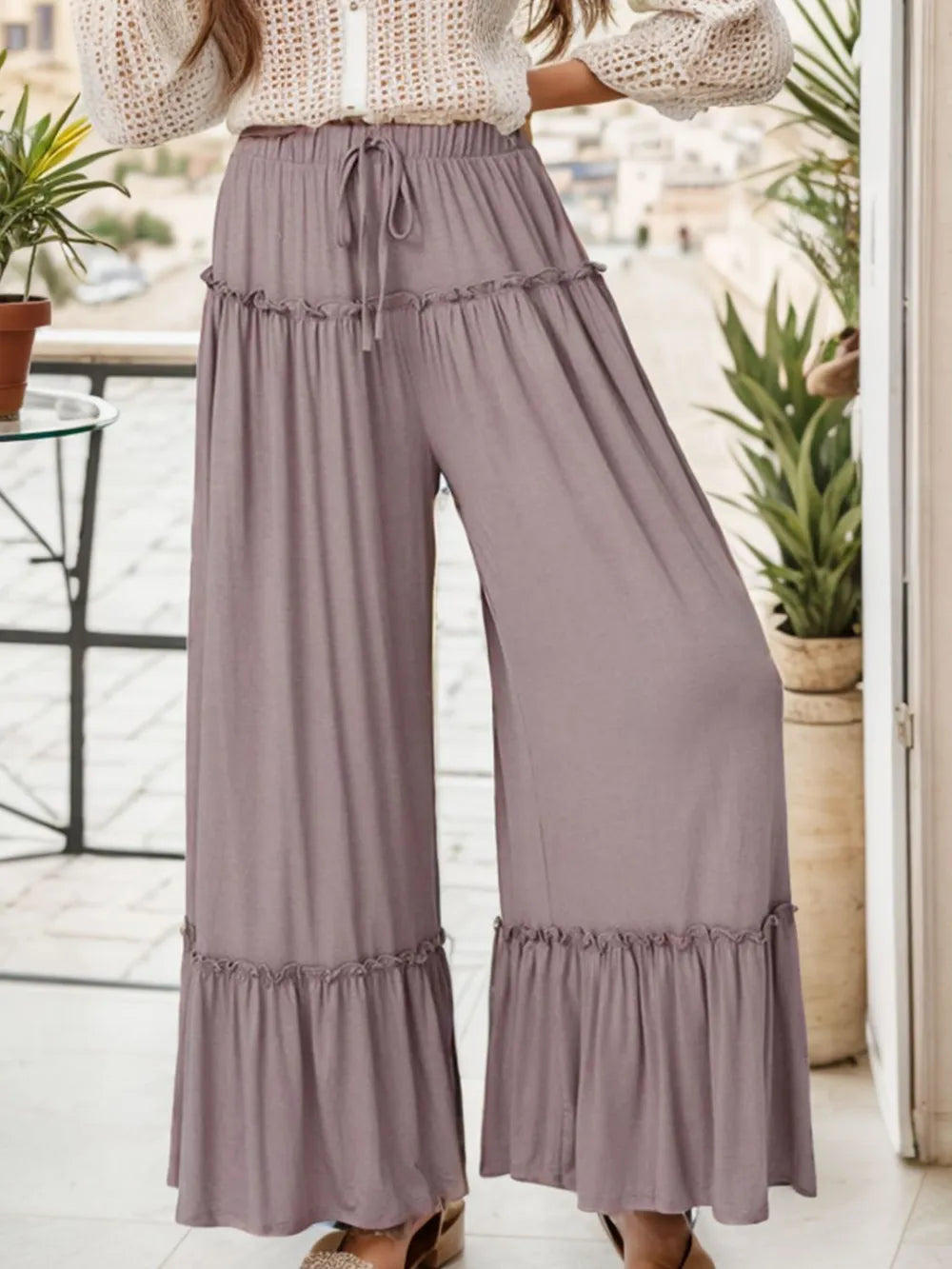 Wide Leg Ruffle Trim Pants – Trendsi | ClozArt
