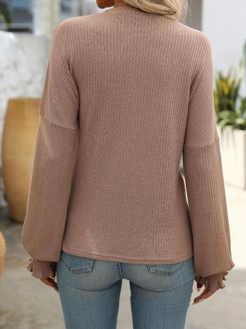 Mandy Ribbed Round Neck Long Sleeve T-Shirt – Trendsi | ClozArt