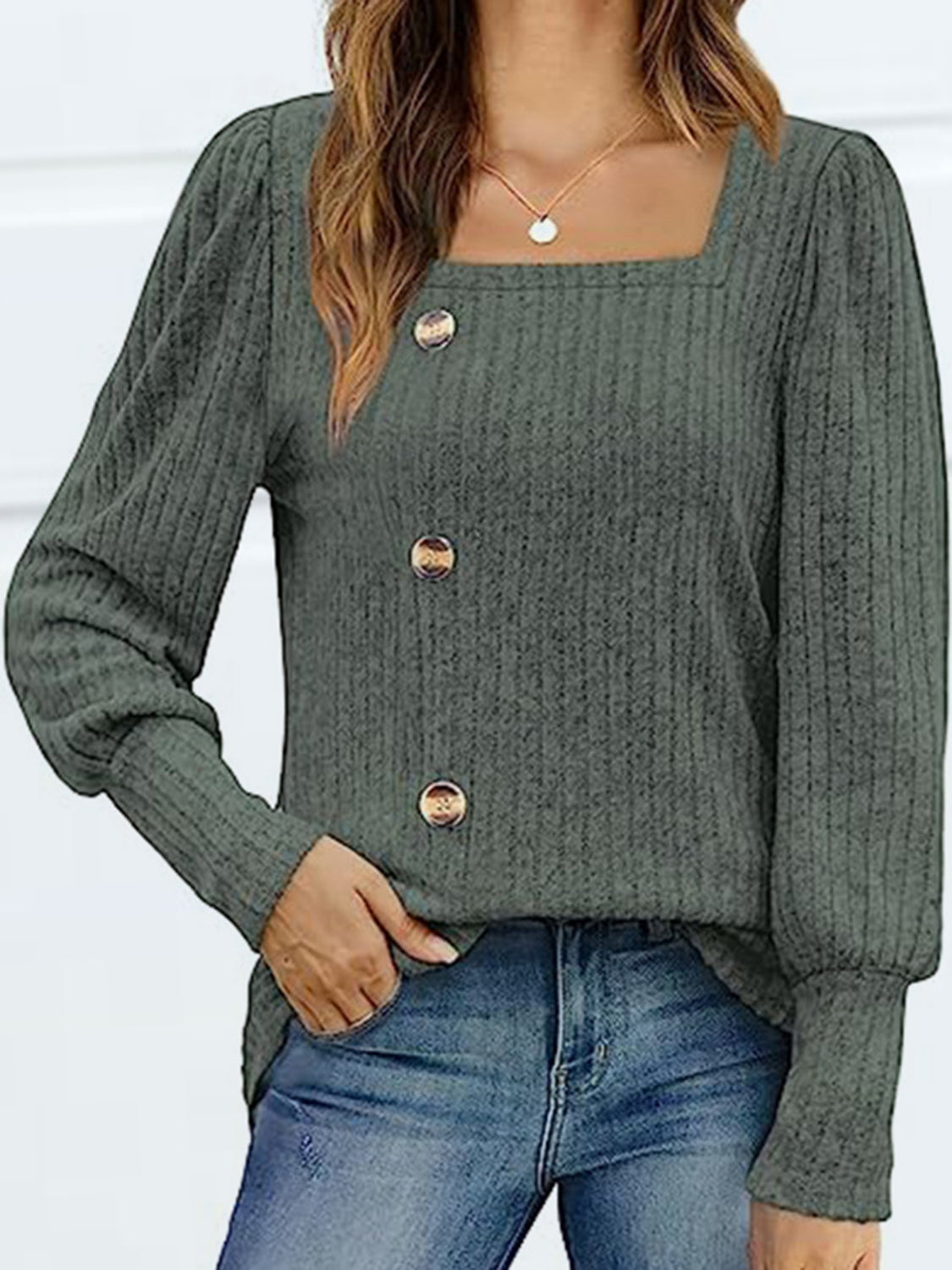 Decorative Button Square Neck Top – Trendsi | ClozArt
