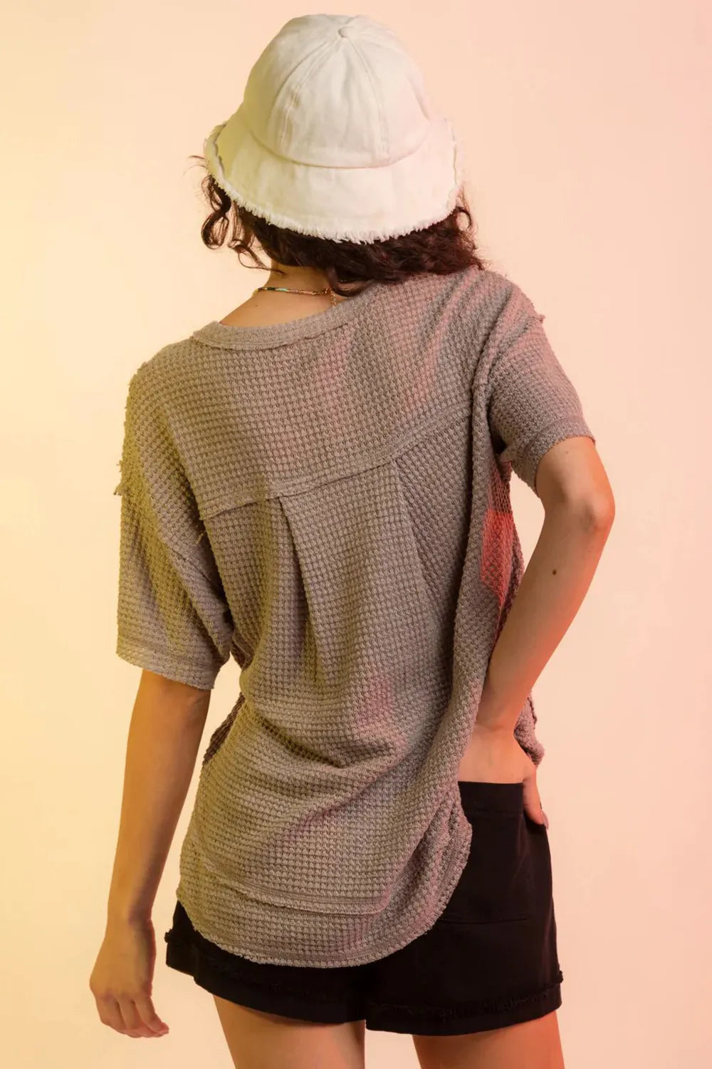 Waffle-Knit Notched Half Sleeve T-Shirt – Trendsi | ClozArt