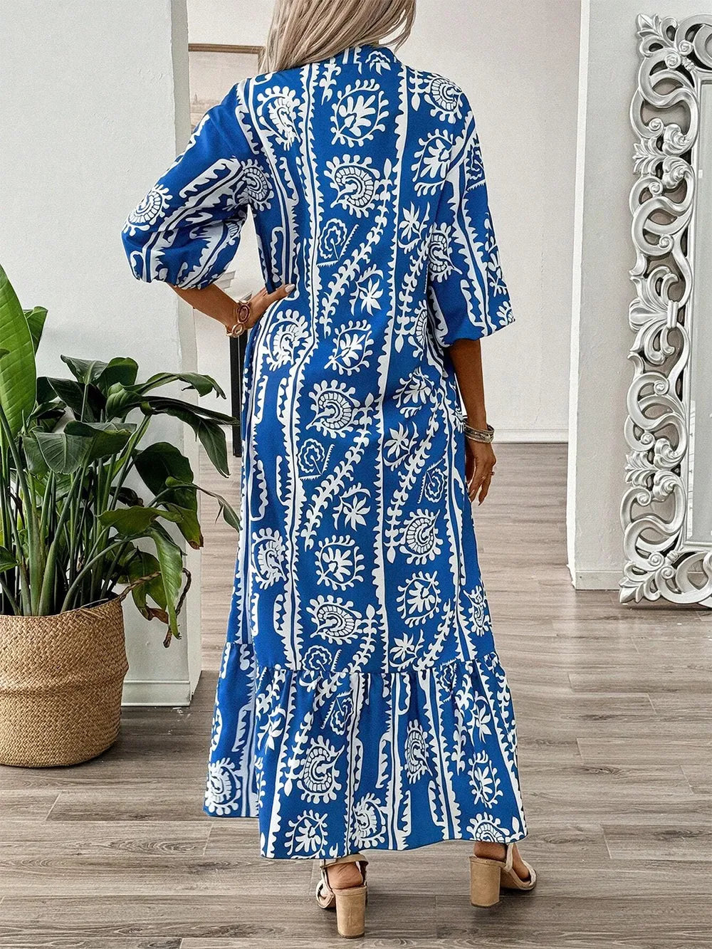 Printed Notched Half Sleeve Maxi Dress – Trendsi | ClozArt