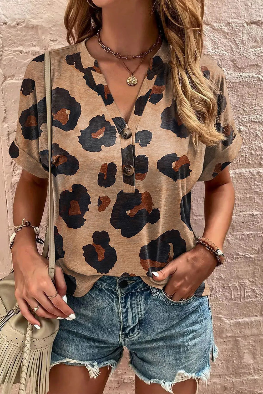 Leopard Half Button Short Sleeve T-Shirt – Trendsi | ClozArt