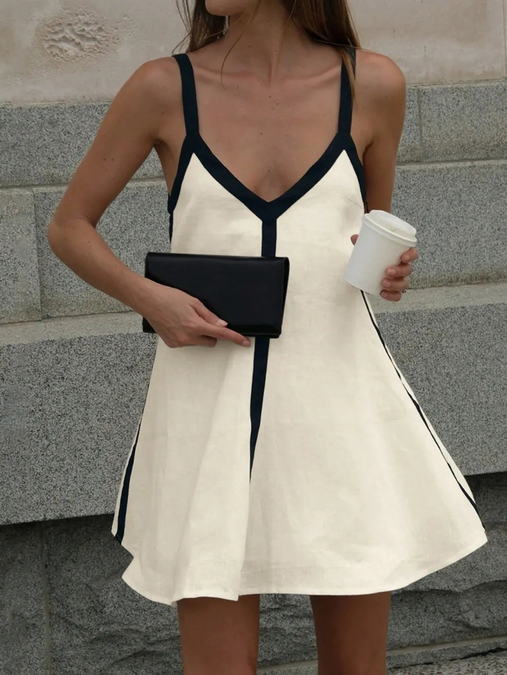 Contrast Trim V-Neck Mini Cami Dress – Trendsi | ClozArt