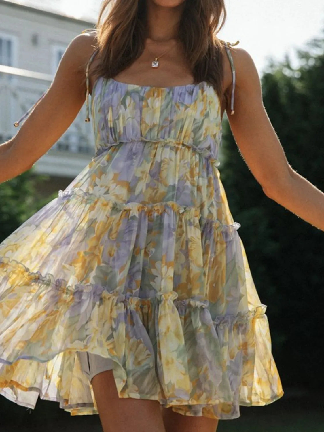 Frill Printed Square Neck Mini Cami Dress – Trendsi | ClozArt