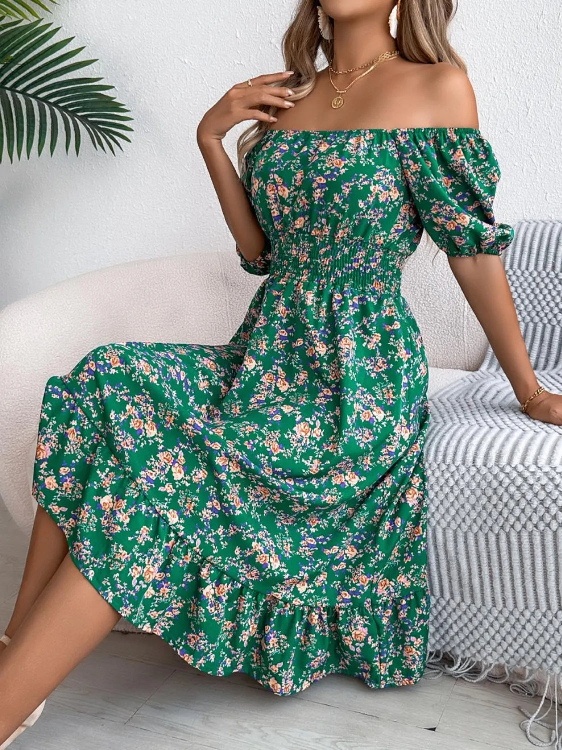 Ruffled Hem Floral Puff Sleeve Dress – Trendsi | ClozArt