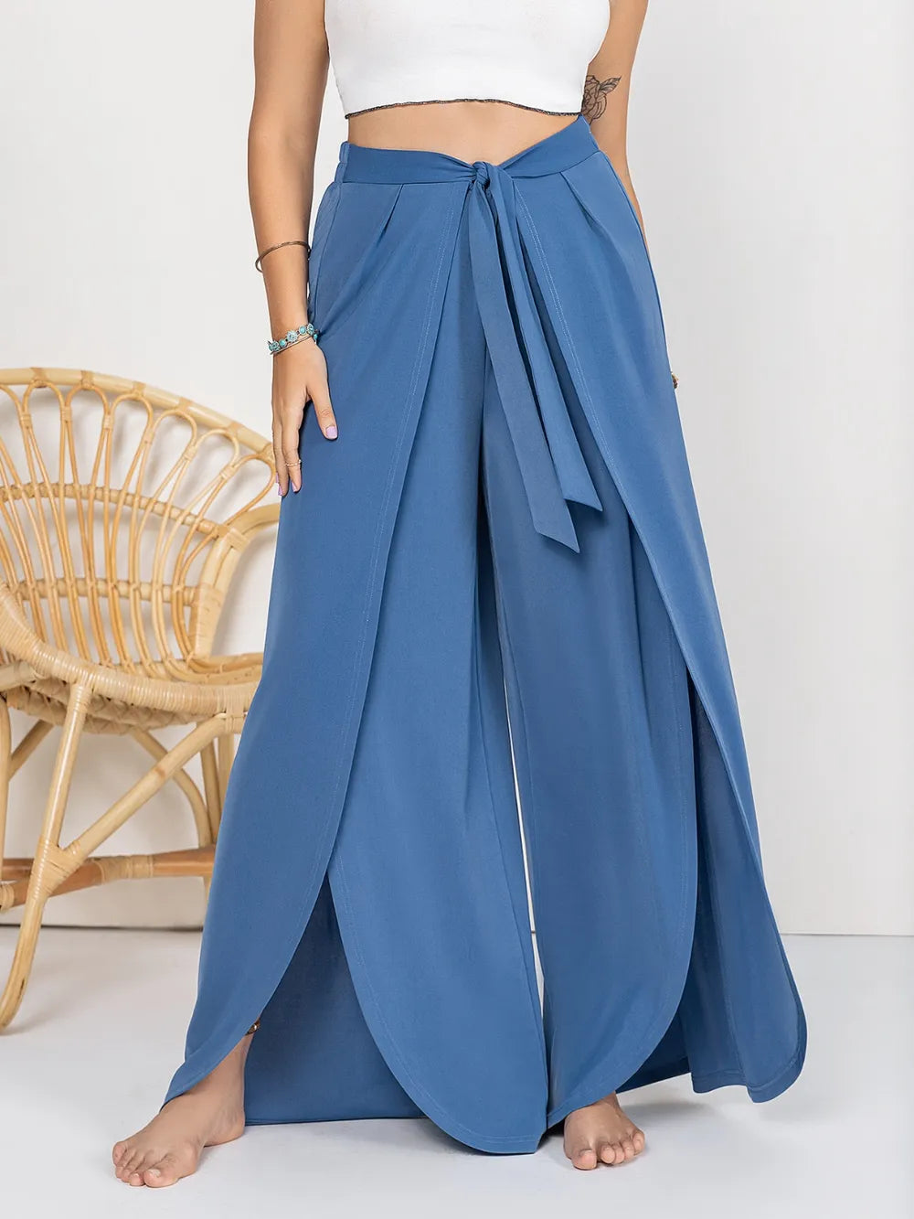 Plus Size Tied Slit Wide Leg Pants – Trendsi | ClozArt