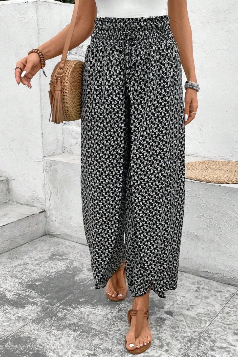 Slit Printed Wide leg Pants – Trendsi | ClozArt