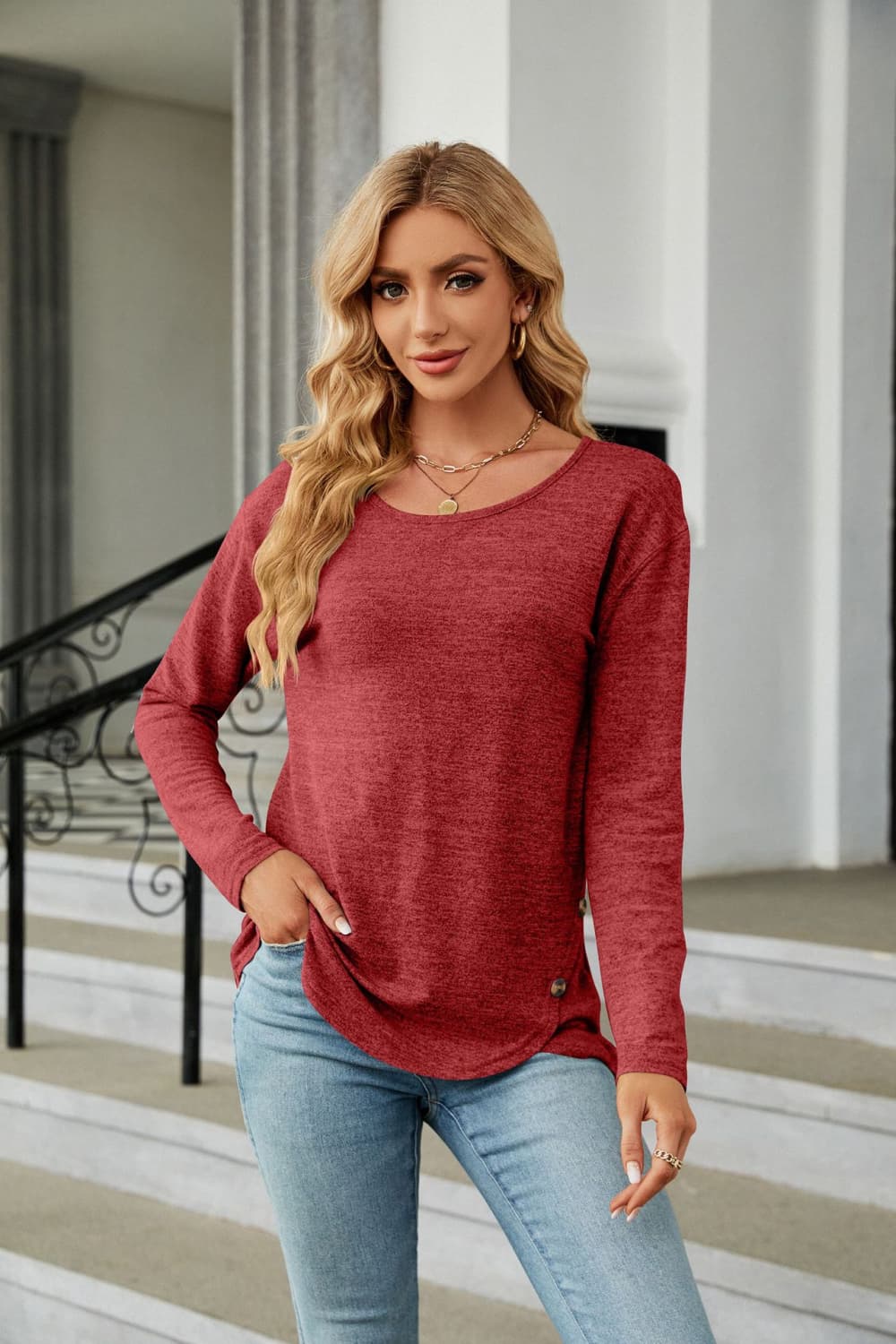 Round Neck Long Sleeve T-Shirt – Trendsi | ClozArt