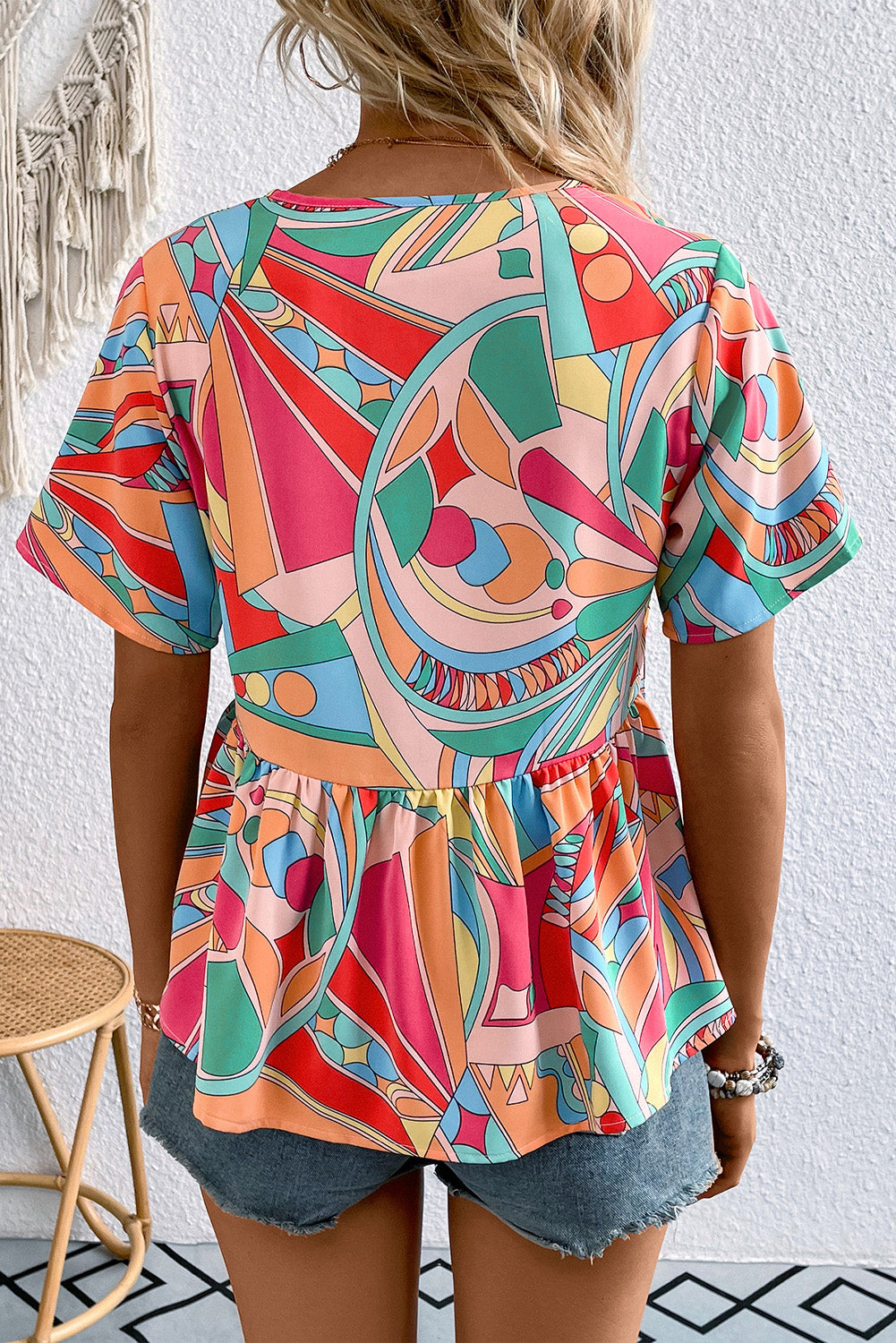 Printed Tie Neck Short Sleeve Blouse – Trendsi | ClozArt