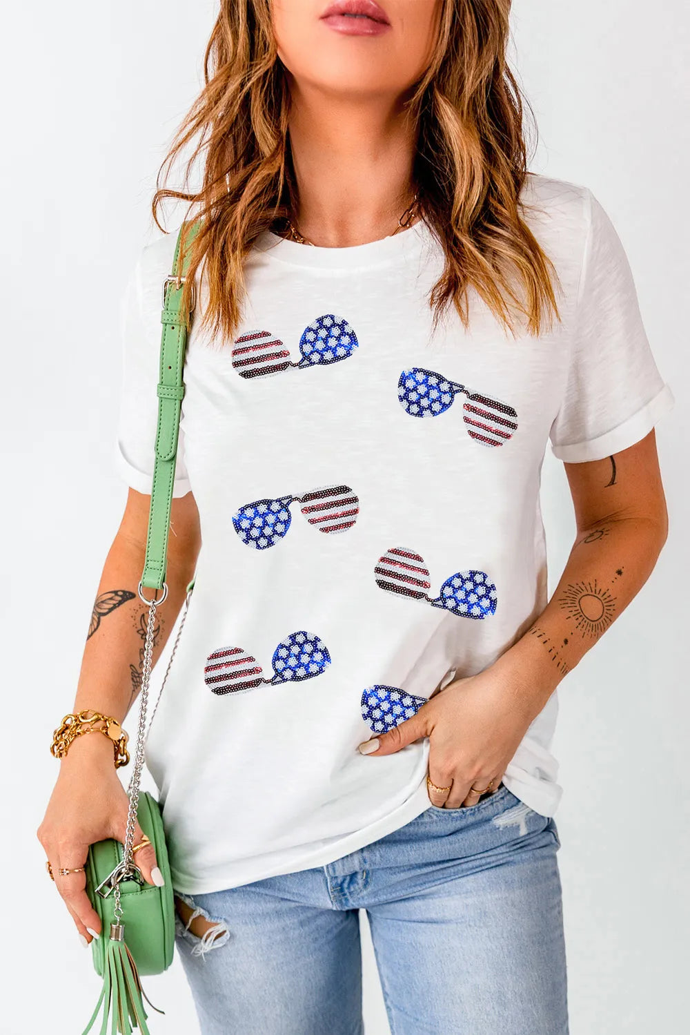 Sequin Round Neck Short Sleeve T-Shirt – Trendsi | ClozArt