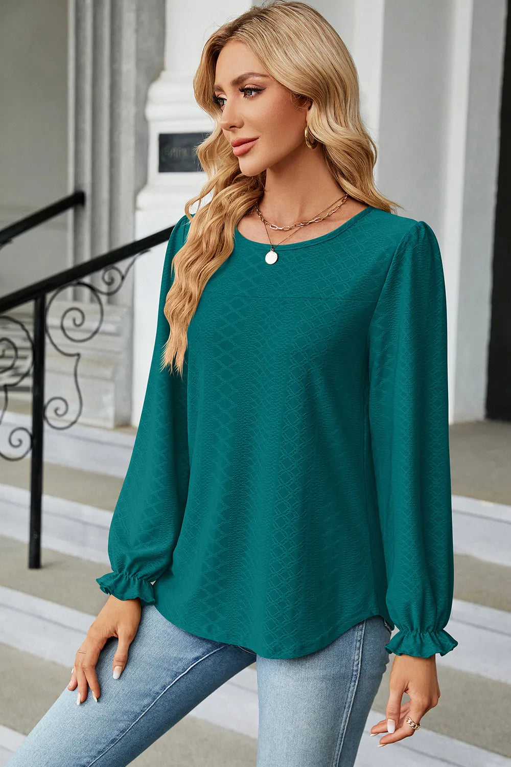 Round Neck Flounce Sleeve T-Shirt – Trendsi | ClozArt