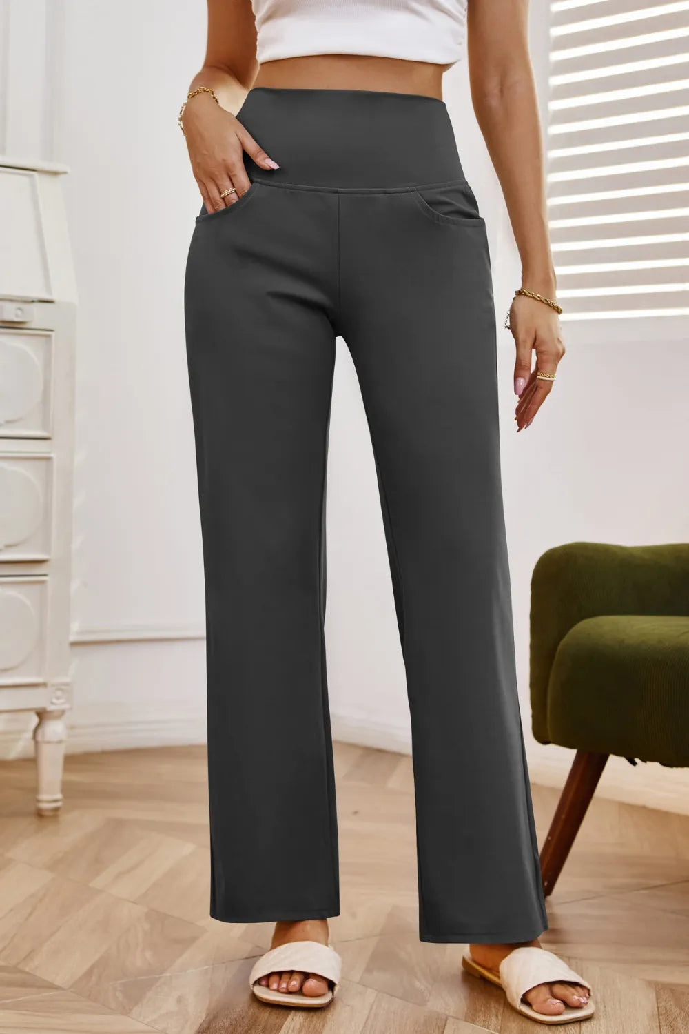 High Waist Wide Leg Pants with Pockets – Trendsi | ClozArt