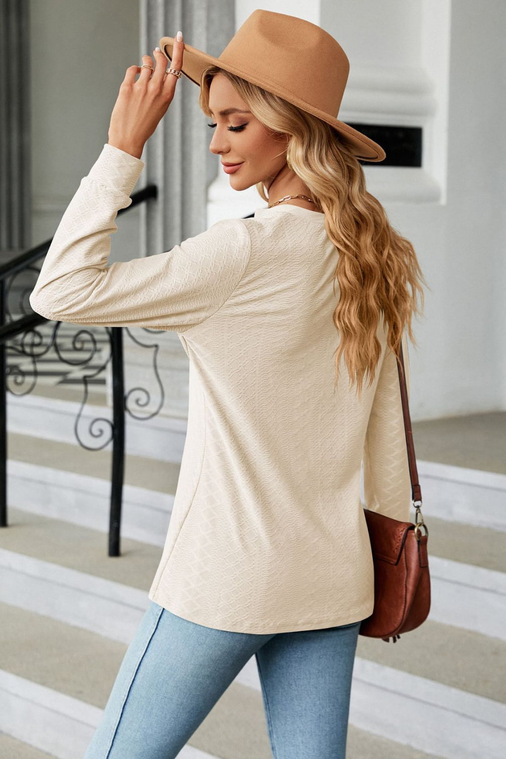 Notched Neck Long Sleeve Buttoned Blouse – Trendsi | ClozArt