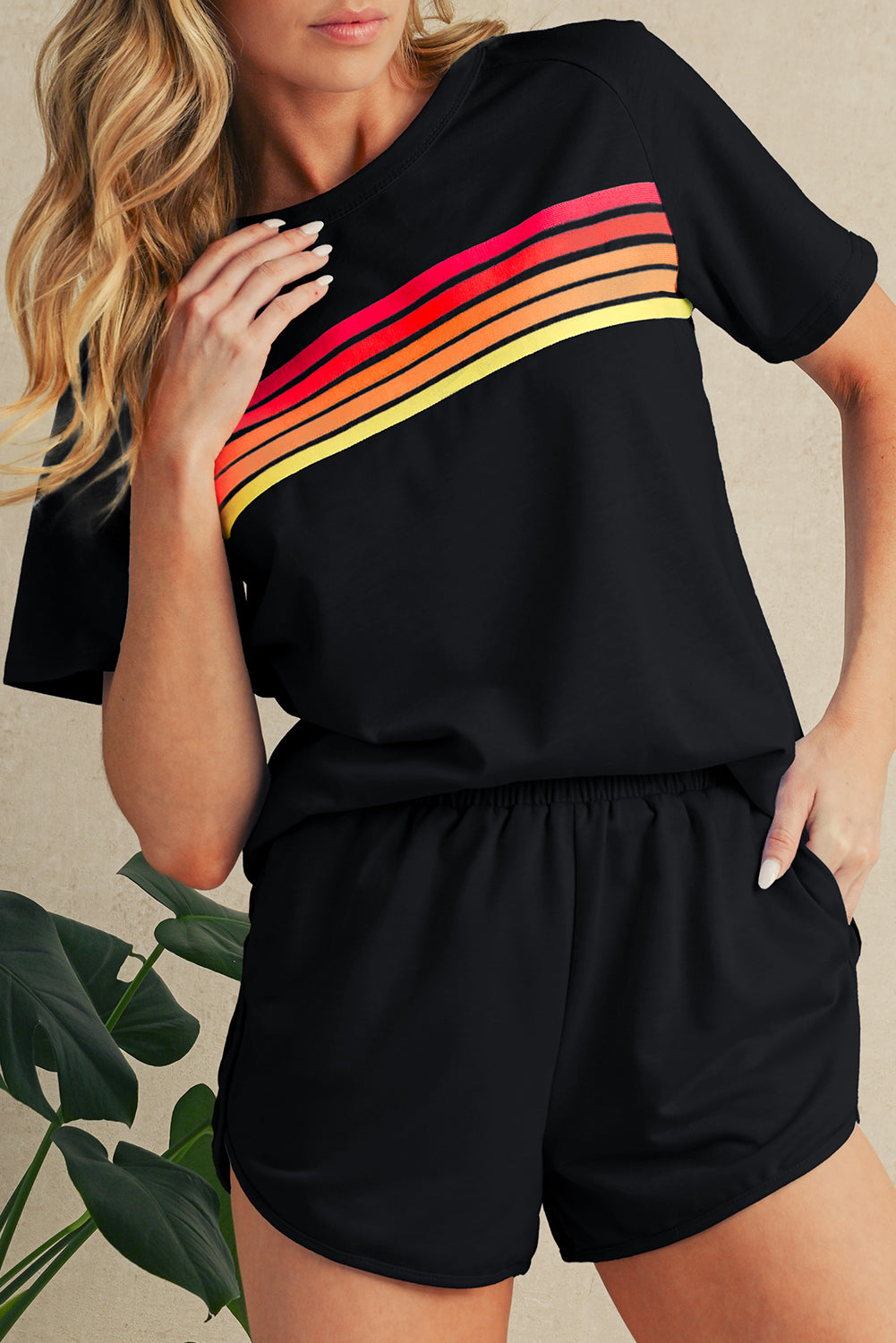 Beau Blue Colorful Striped Casual Tee – Shewin | ClozArt