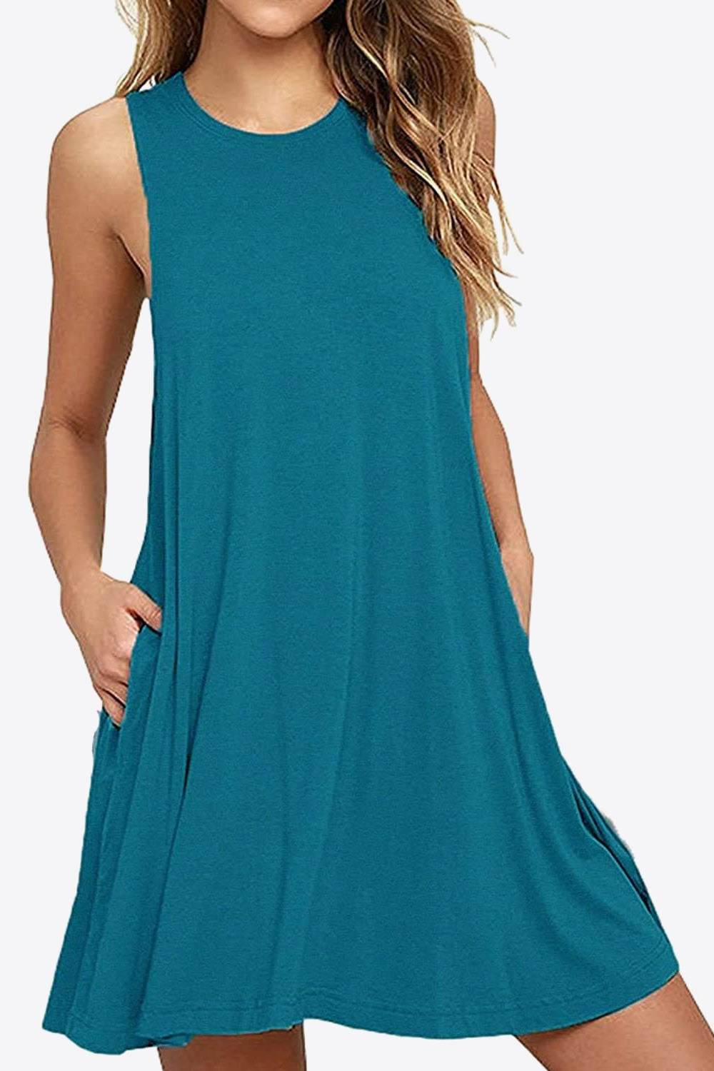 Full Size Round Neck Sleeveless Dress with Pockets – Trendsi | ClozArt