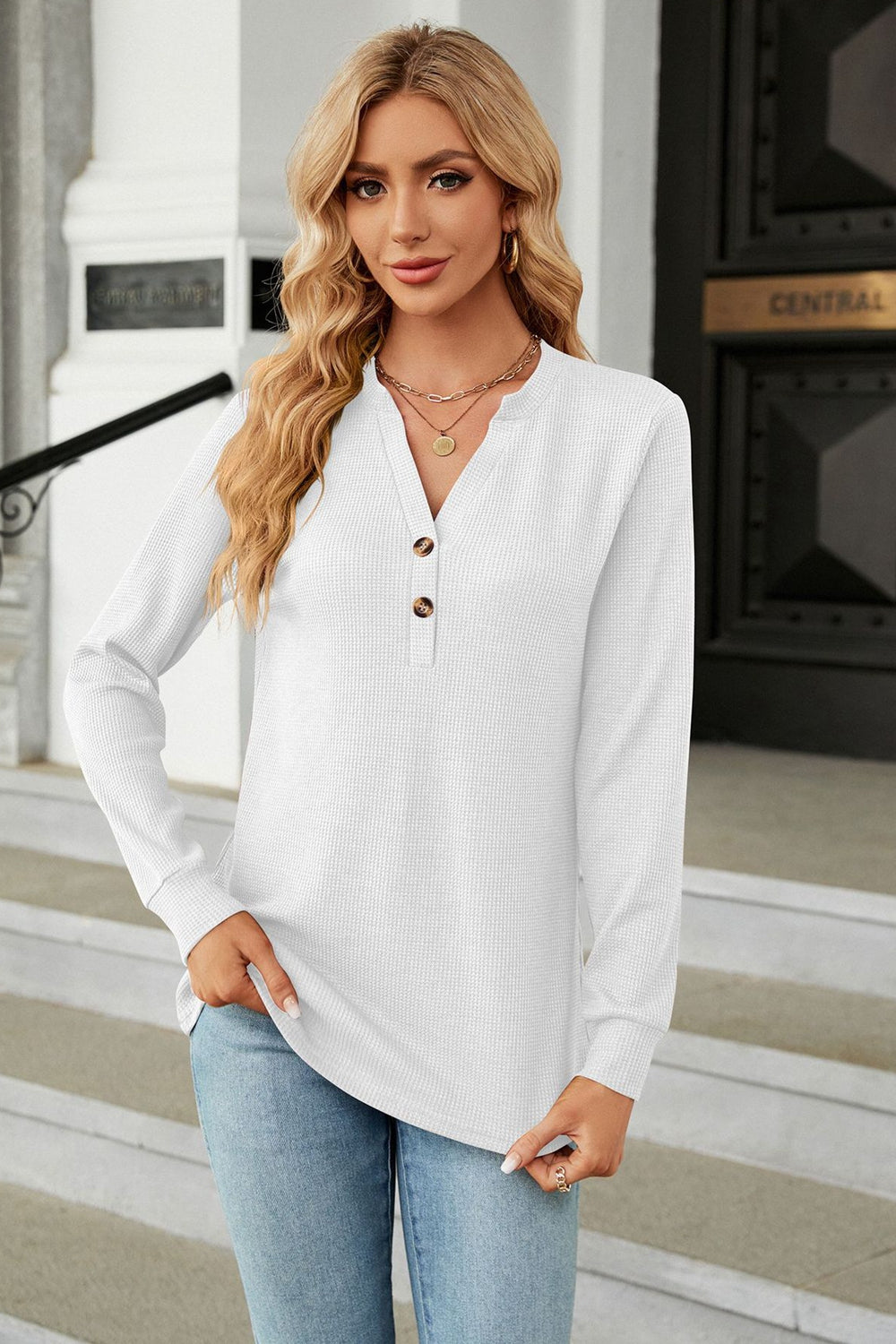 V-Neck Long Sleeve Blouse – Trendsi | ClozArt