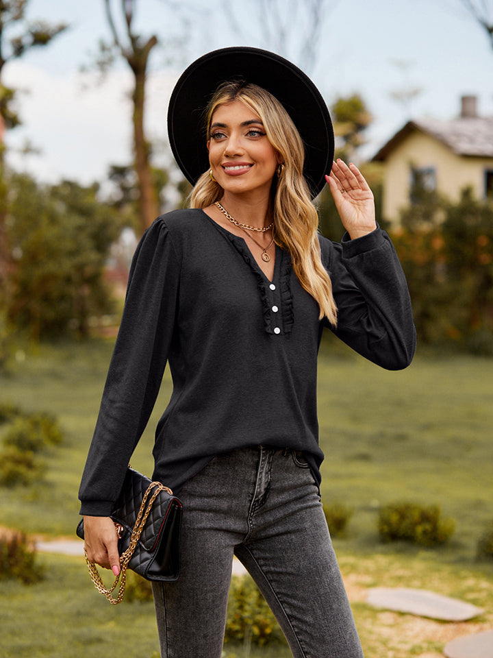 Puff Sleeve Ruffle Trim Blouse – Trendsi | ClozArt
