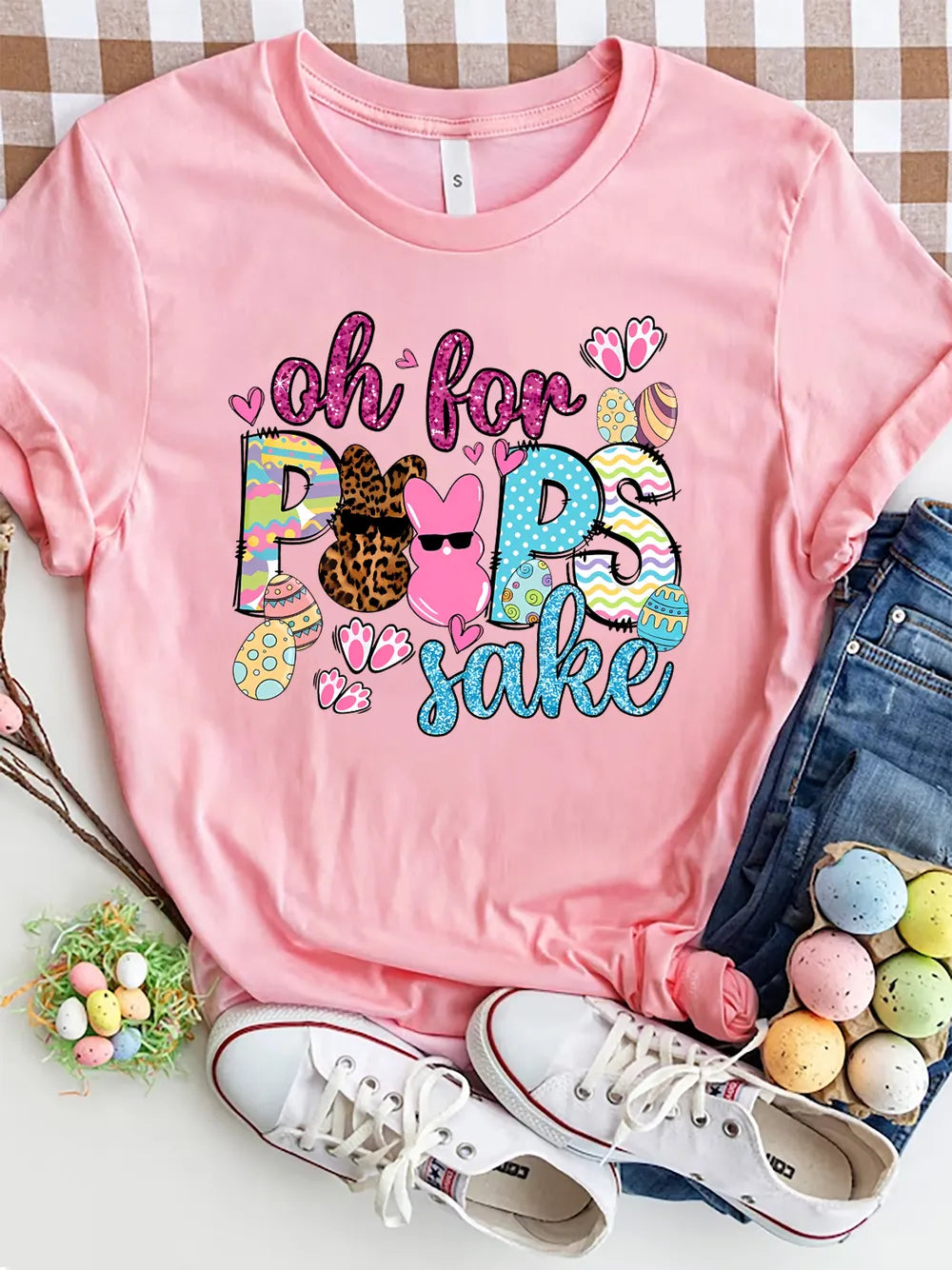 OH FOR PEEPS SAKE Round Neck T-Shirt – Trendsi | ClozArt