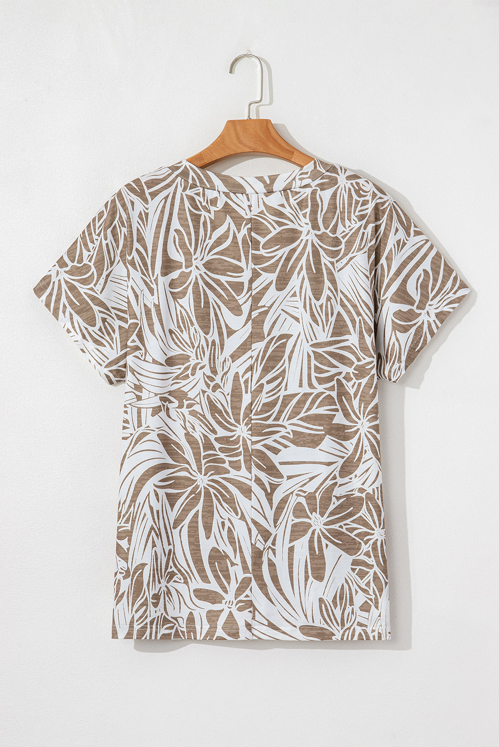Khaki Floral Print V Neck Short Sleeve Loose Fit Blouse – Shewin | ClozArt