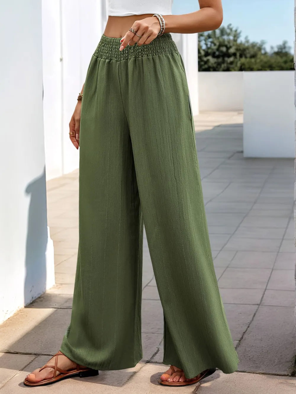 Perfee Smocked Wide Leg Pants – Trendsi | ClozArt