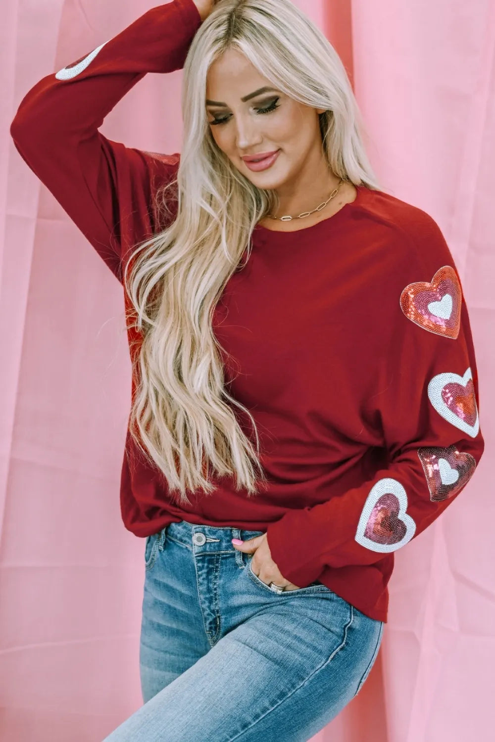 Heart Sequin Round Neck Long Sleeve T-Shirt – Trendsi | ClozArt